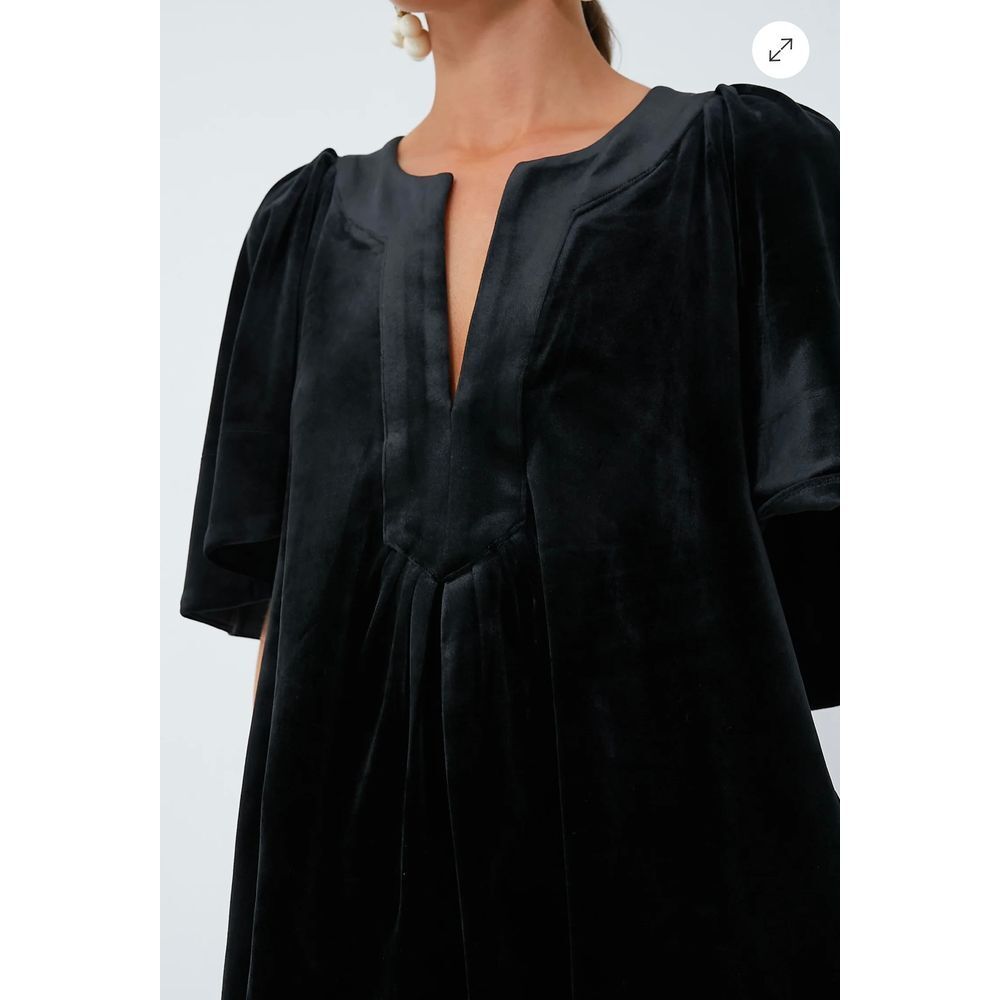 Pomander Place Black Velvet Split-Neck Puff Sleeve Blouse
